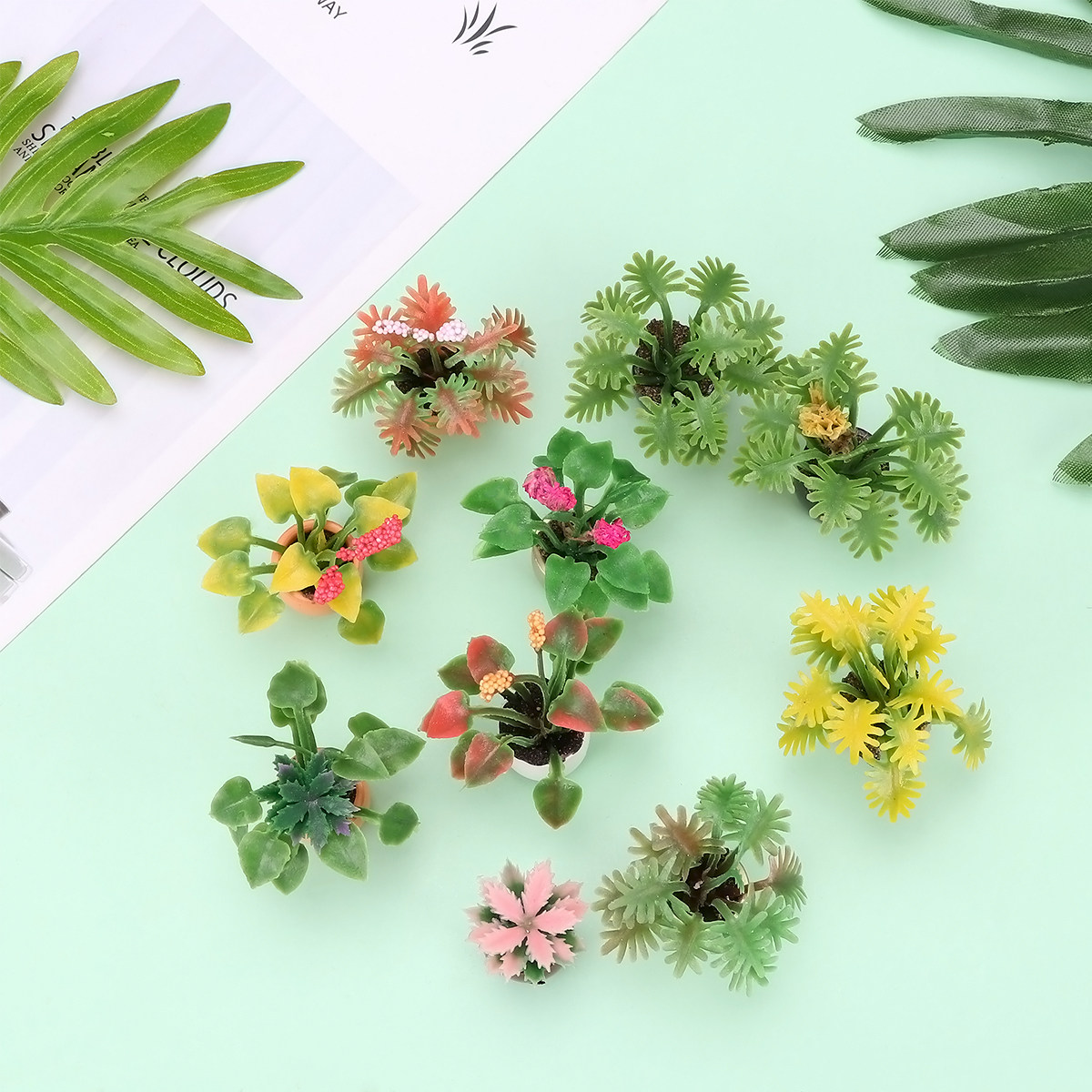 Bonsai Garden World - 10Pcs Mini Plastic Potted Colorful Bonsai